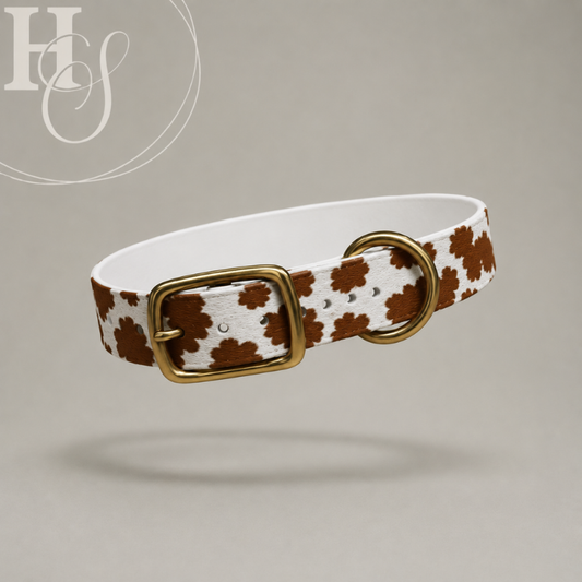 Brown Cow Print Print Biothane Collar (Waterproof + Odor-Proof)