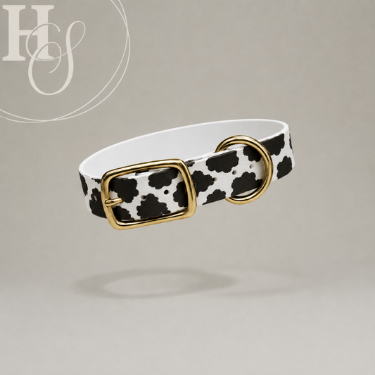 Black Cow Print Biothane Collar (Waterproof + Odor-Proof)