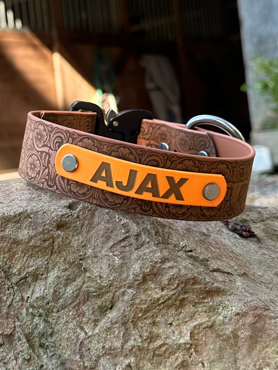 Personalized Engraved Waterproof Biothane Dog Collar. Adjustable Chicago screw variation.