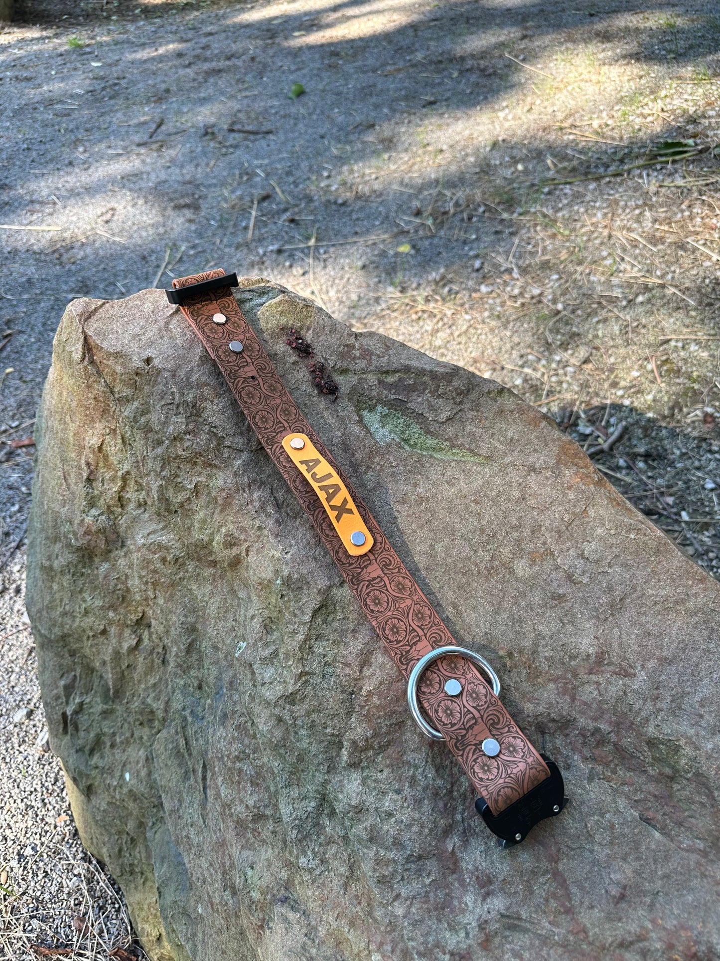 Personalized Engraved Waterproof Biothane Dog Collar. Adjustable Chicago screw variation.